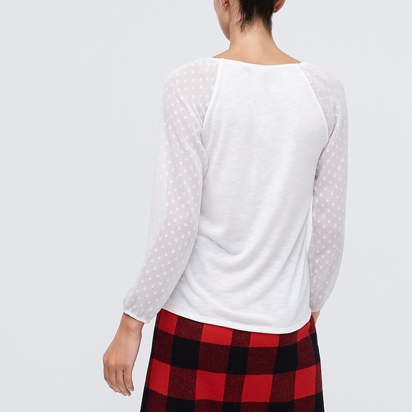 Ivory Square-neck top w/sheer clip dot sleeves (L) - Picture 2 of 4